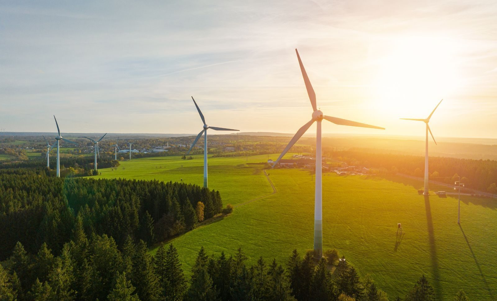 Wind turbines sunset